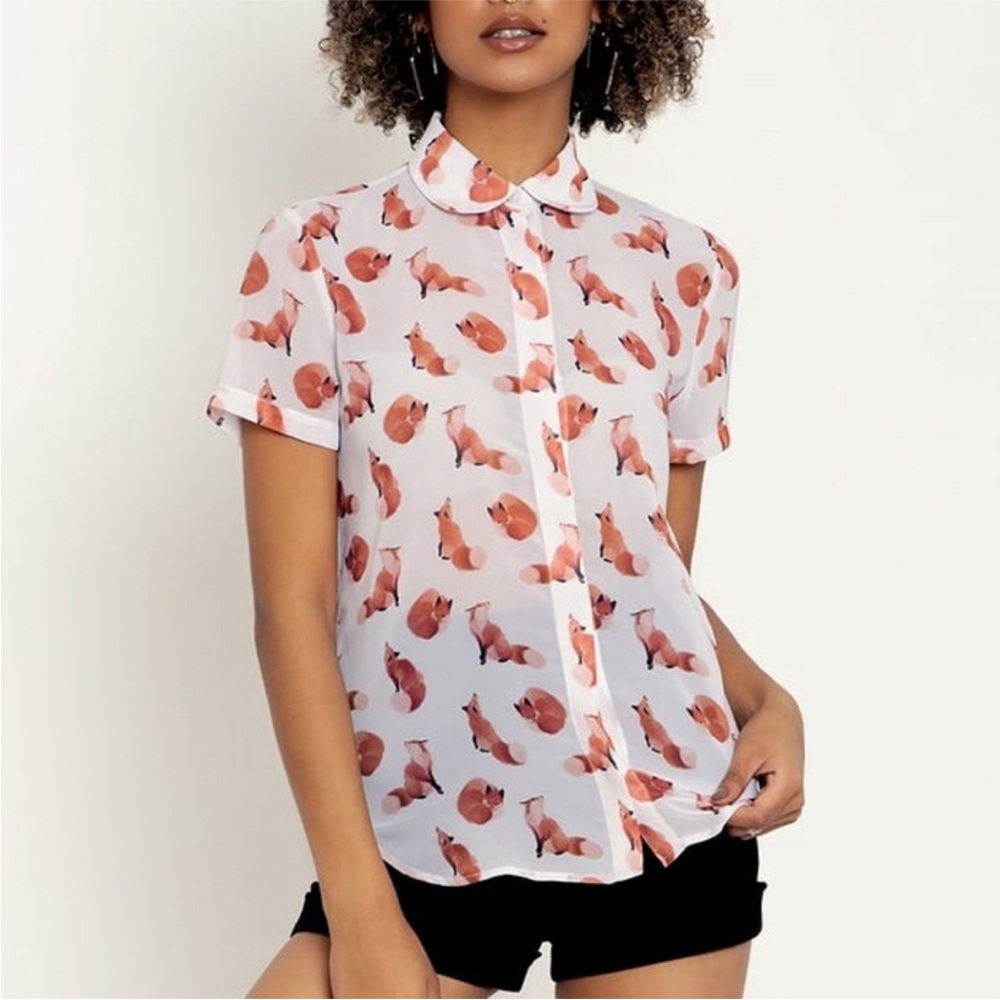 Blackmilk Ghost Foxes Button Down Blouse